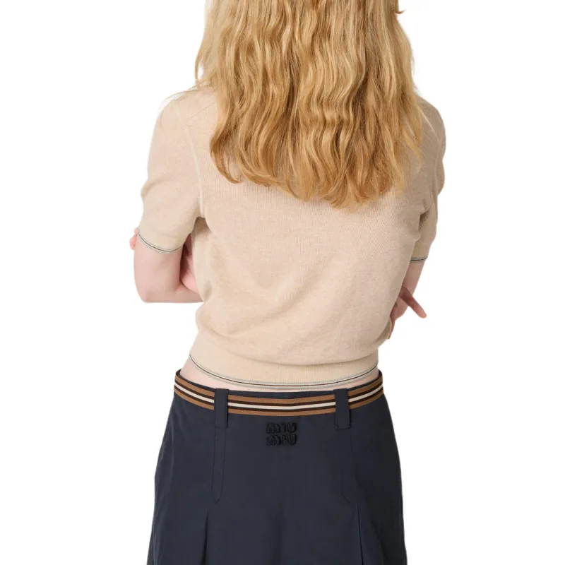 MIU MIU Cotton Knit Polo Shirt Sand Beige-2