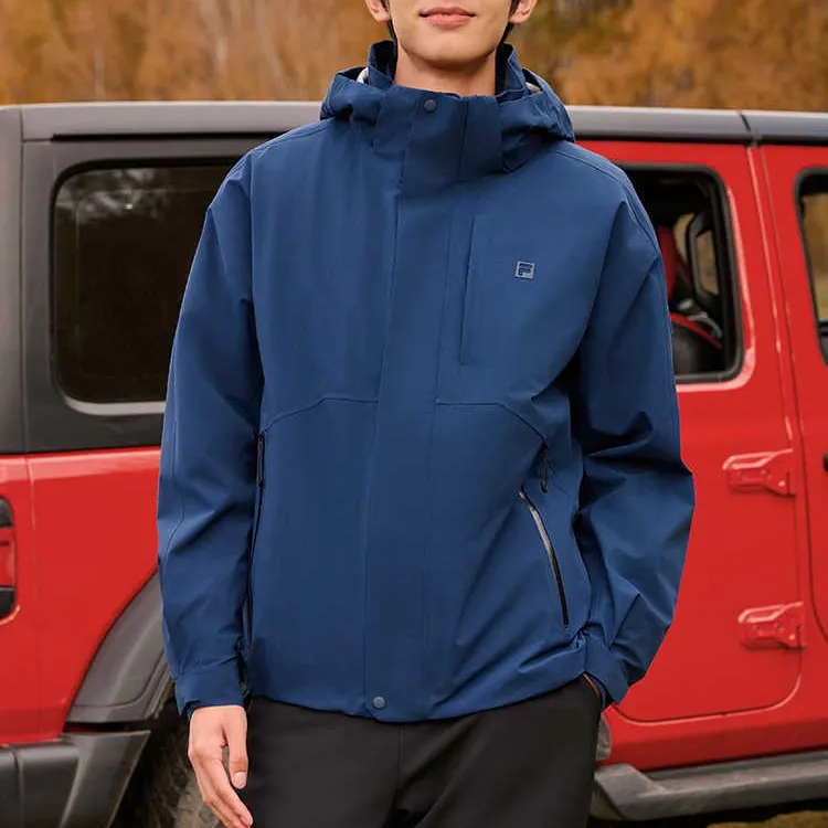 FILA Water-Resistant Windproof And Water-Repellent Windbreaker Jacket Unisex Dark Navy Blue-3