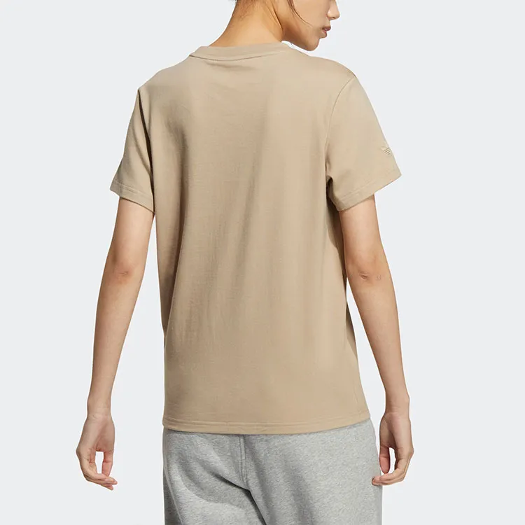 Adidas Originals Set in Sleeve T Shirt Women's Khaki Brown-3