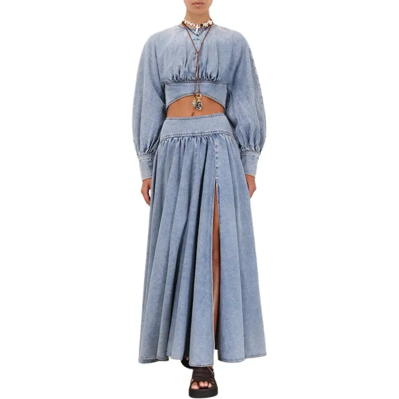 Zimmermann SS25 Denim Long Skirts Women's Blue-2