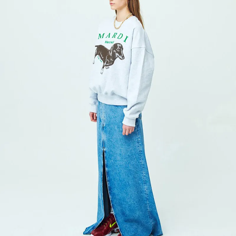 MARDI MERCREDI Sweatshirt Korean Style Women's Gray-2