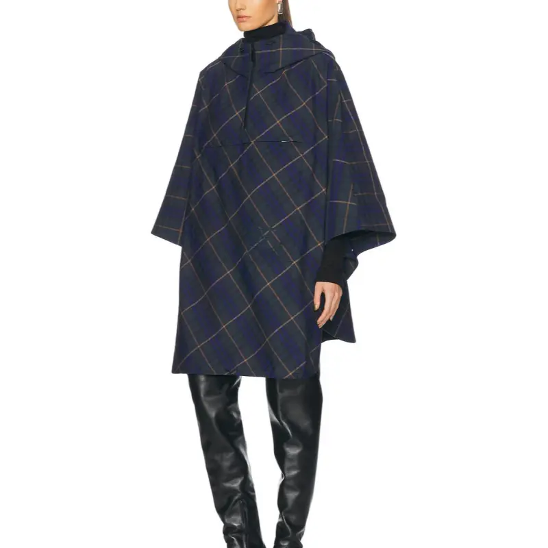 Burberry Ekd Motif Check Pattern Hooded Poncho-2