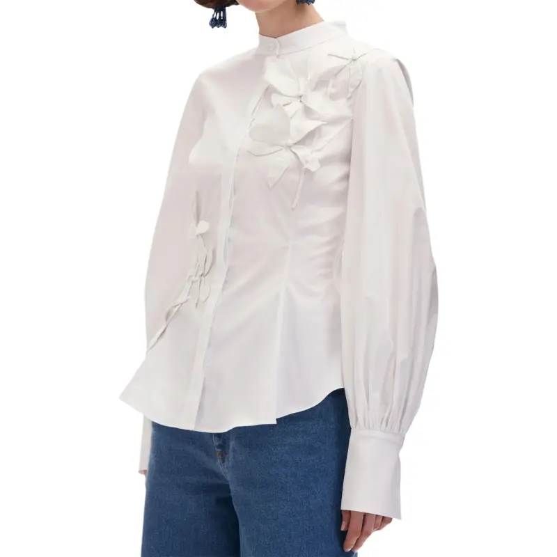 Oscar De La Renta Orchid Cotton Twill Blouse-5