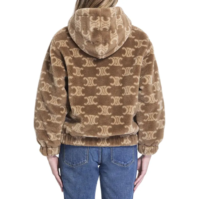 CELINE Hooded Jacket In Triomphe Wool And Fur-4