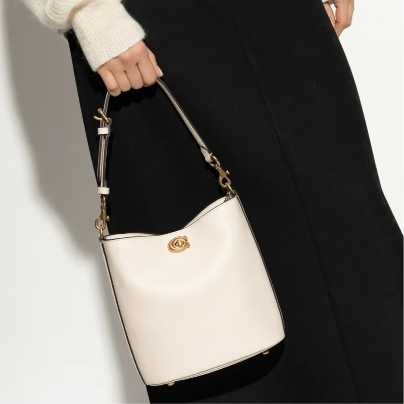 COACH Willow Leather Bucket Bag, Crossbody, One Shoulder Handbag Trumpets Women's Cream-3