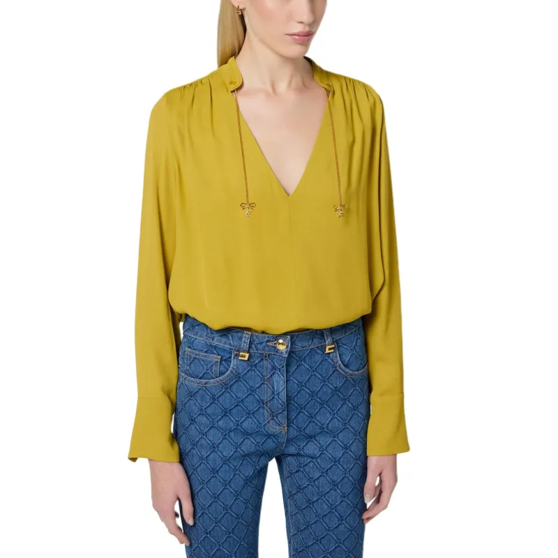 Elisabetta Franchi V Neck Ruched Blouse-5