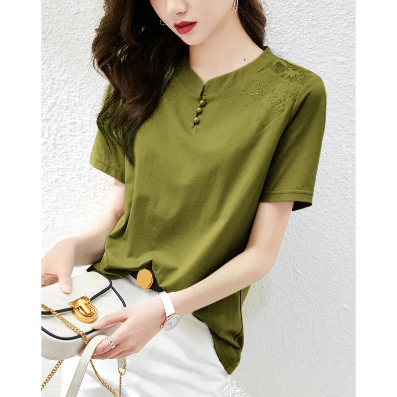 Mo Han Yi Mei Regular T Shirt Women's Green-3
