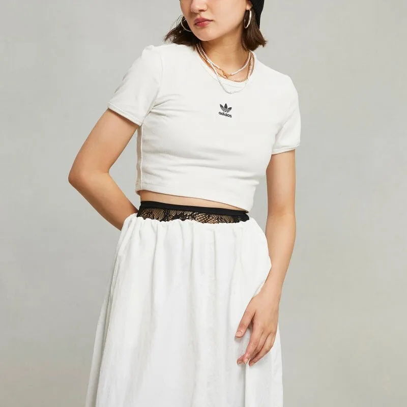 Adidas Women's Essentials Ribbed T Shirt Cloud White-4