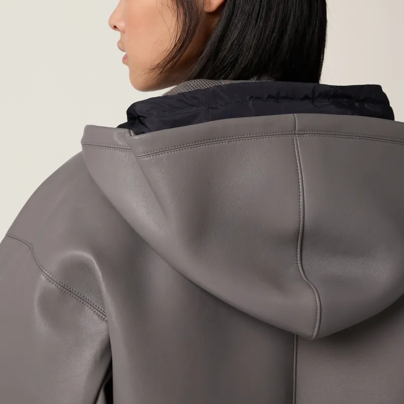 MIU MIU Leather Jacket Women's Marble Gray-5