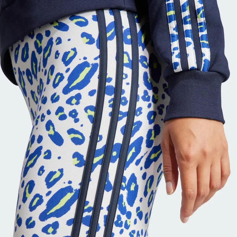 Adidas Essentials 3-Stripes Animal Print Leggings Leggings Women's Blue-3