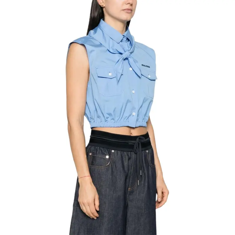 MIU MIU Logo Embroidered Sleeveless Shirt-3