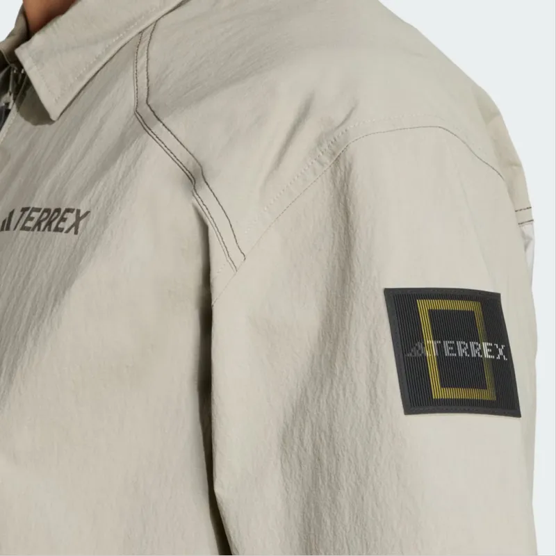 Adidas x National Geographic TerrexDisney Shirt Men's Light Sesame Gray Brown-4