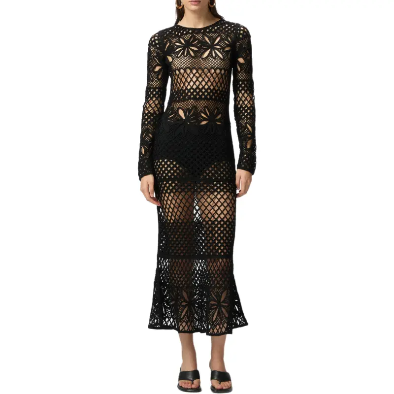 PINKO Ortles Long Openwork Crochet Dress-2
