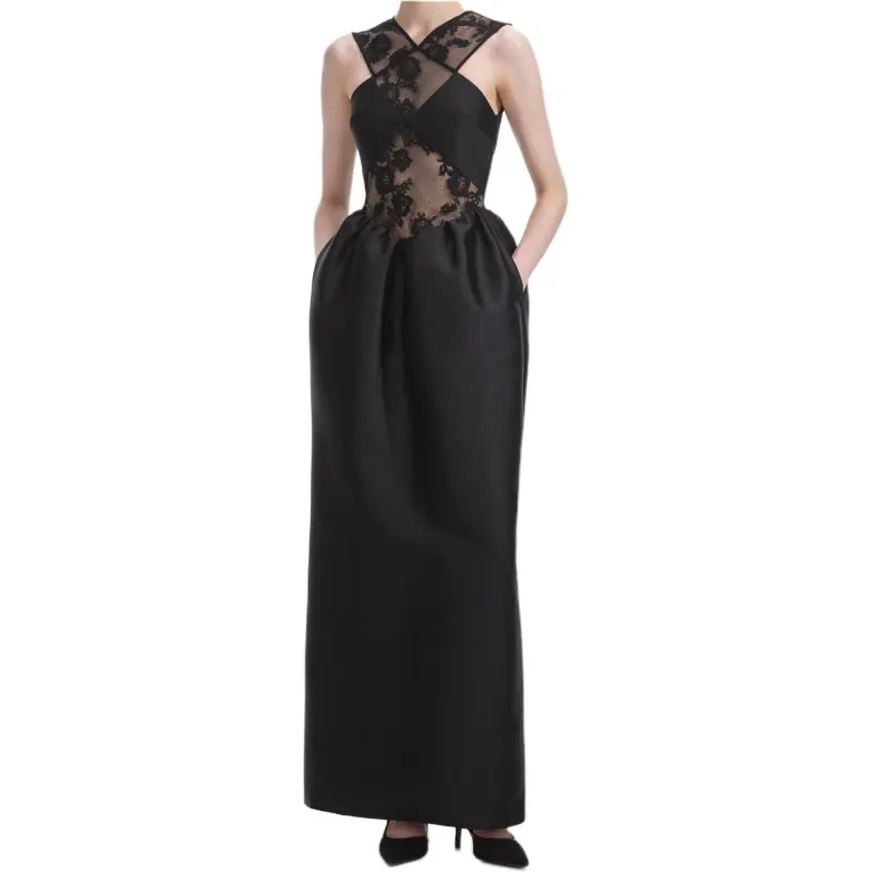 Self portrait Lace trim Taffeta Maxi Dress-3
