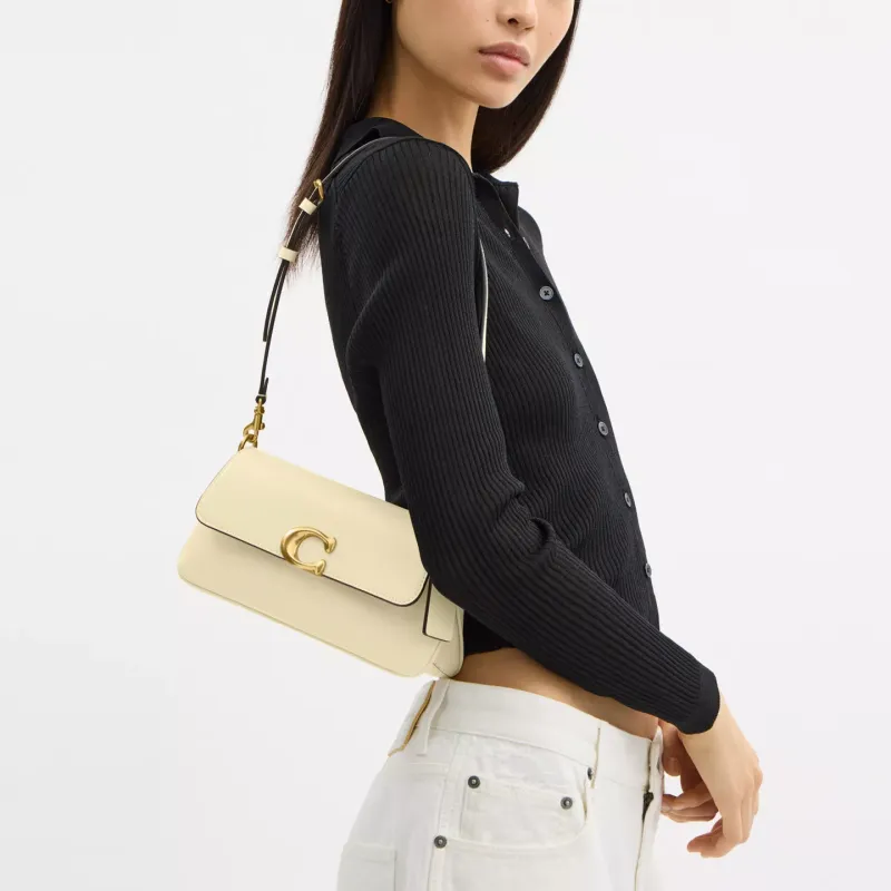 COACH Leather Portable Crossbody Bag, Shoulder Bag Medium Size Women's Light Yellow-8