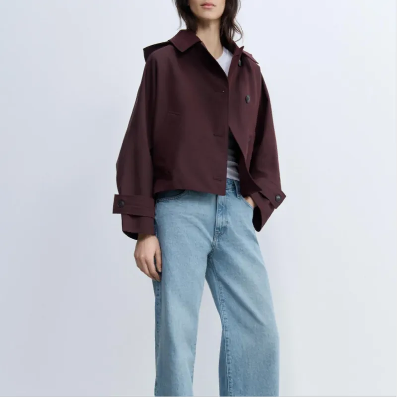 ZARA ZW Series Trench Coat Women's Burgundy-2
