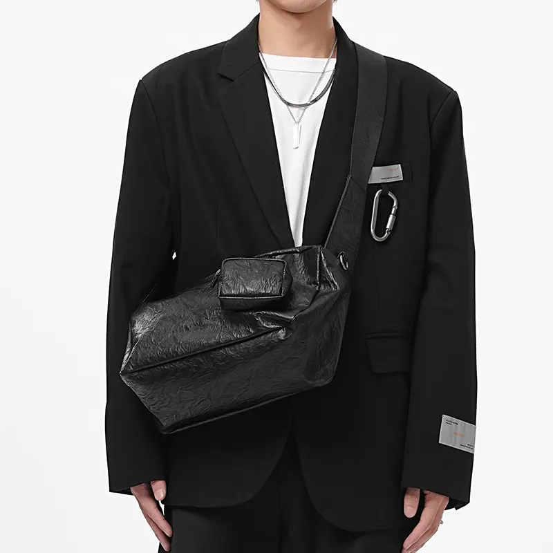 Yawei Kuroda Pu Artificial Leather Toast Bag Headphone Charm Bag Shoulder Bag, Crossbody Bag Medium Size Unisex Black-8