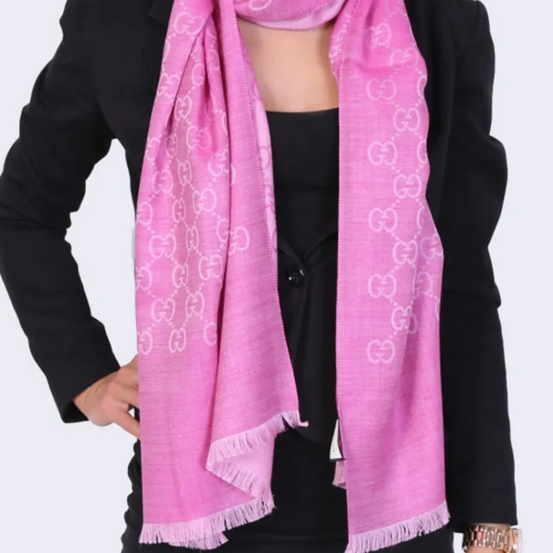 GUCCI Women's Double G Jacquard Fringe Shawl Wool Scarf-4