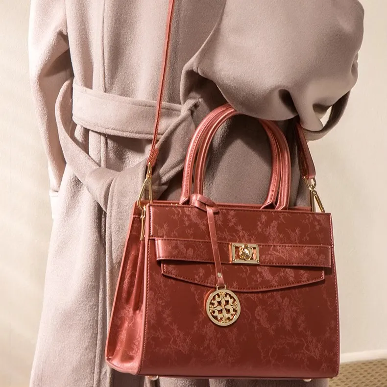 CLEVER& KETCH PU Shoulder Bag Crossbody Bag Handbag Women's Chinese Style Red-4