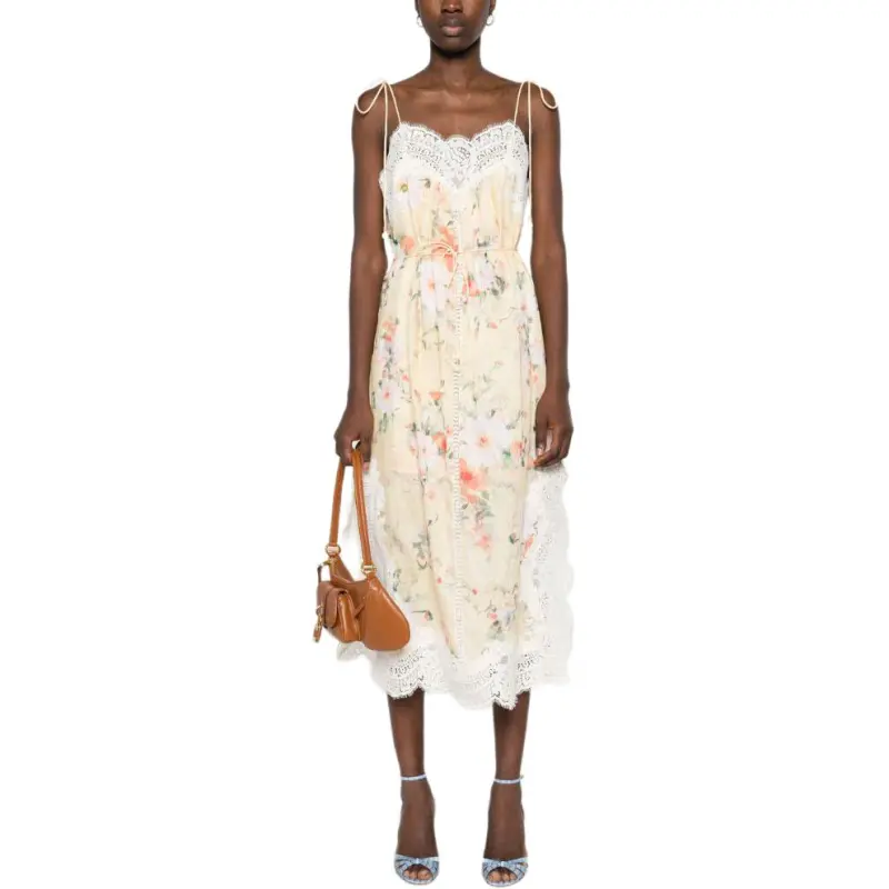 Zimmermann Floral Motif Spaghetti Strap Midi Dress-1