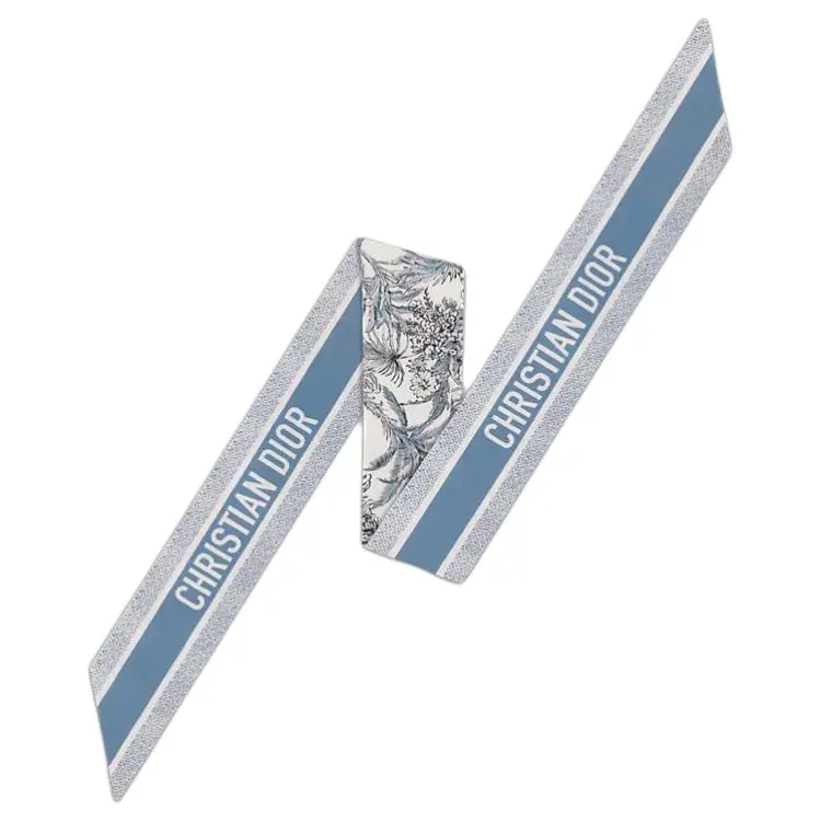 DIOR Mulberry Silk Scarves Women's White/Blue-1