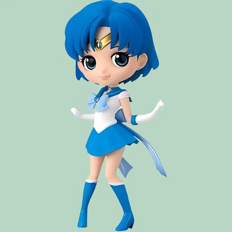 BANPRESTO QPOSKET Collection Glasses Factory Sailor Moon Super Sailor Mercury Chibi Figures 14cm-2