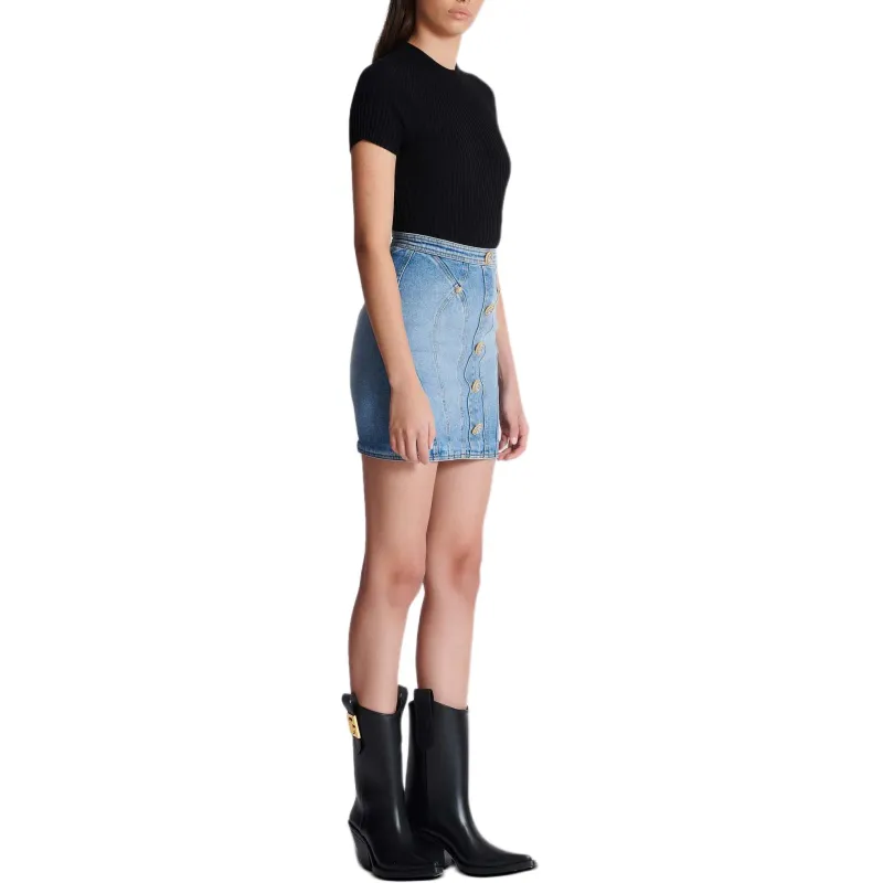 BALMAIN Buttoned Denim Skirt-5
