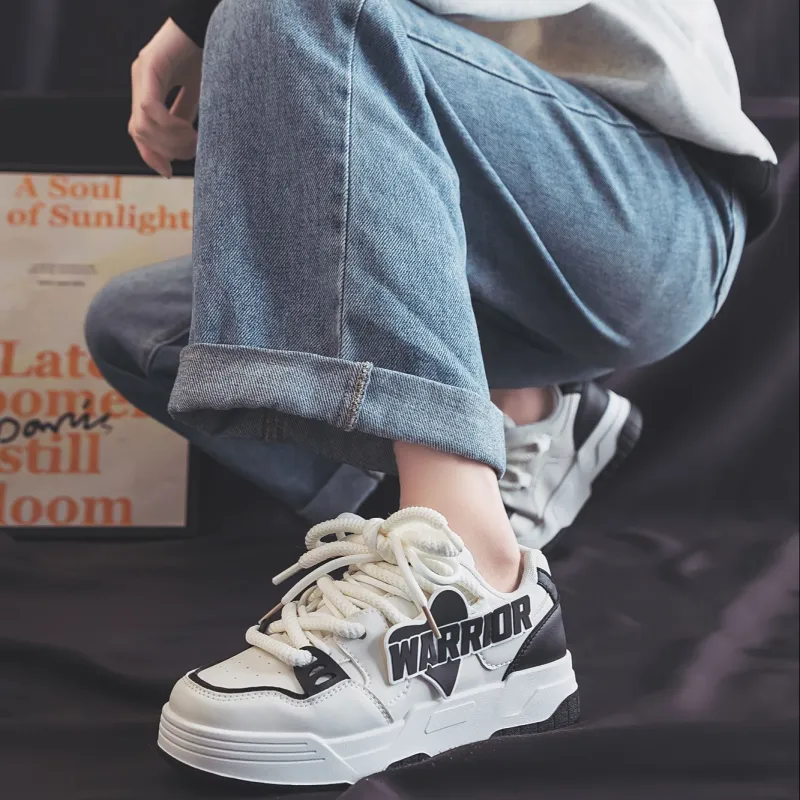 Warrior Warrior Height Increasing Wear Resistant Low Top Skateboard Shoes Women's White Black-5
