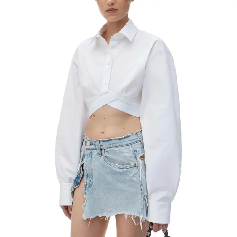 Alexander Wang White Logo Elastic Cropped Shirt White-1