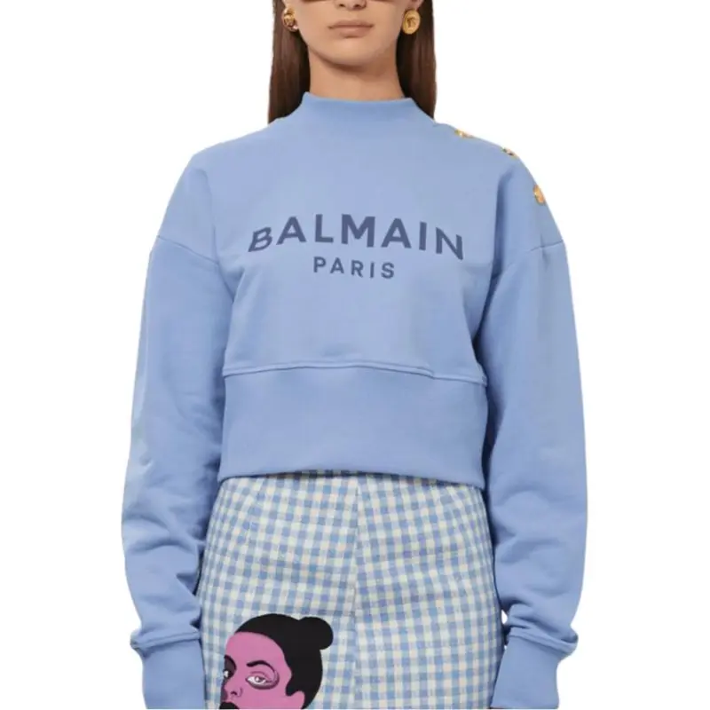 BALMAIN 3 Button Printed Sweatshirt 'Blue Clair/Blue Denim'-2