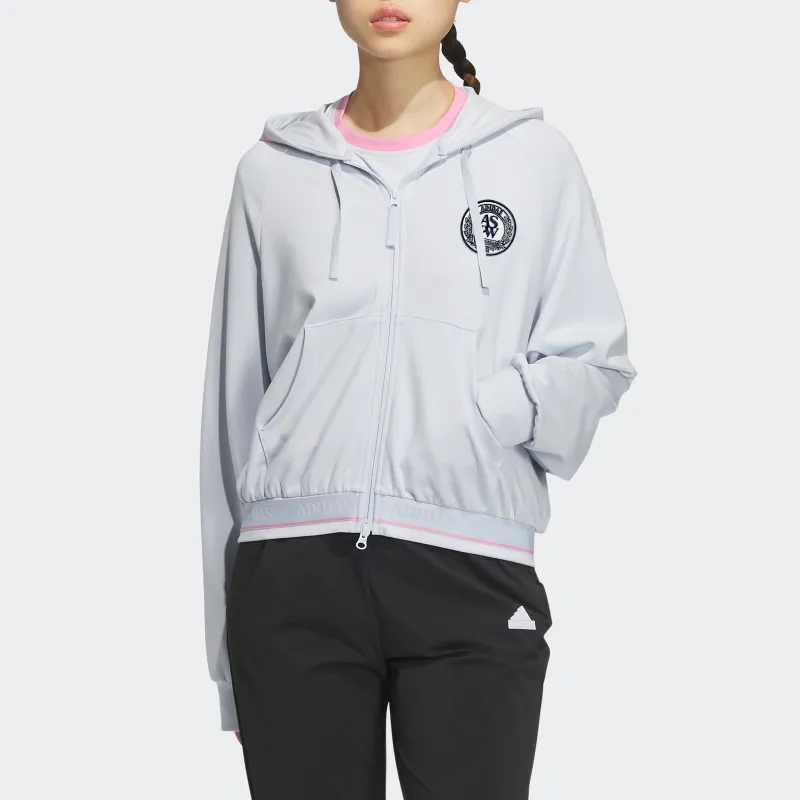 Adidas Verbiage Crop Jacket Jackets Coats Women's Light Blue-3