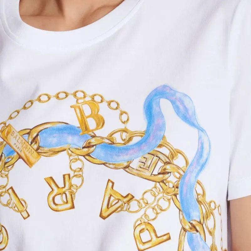 BALMAIN Chain print Cotton T shirt-6