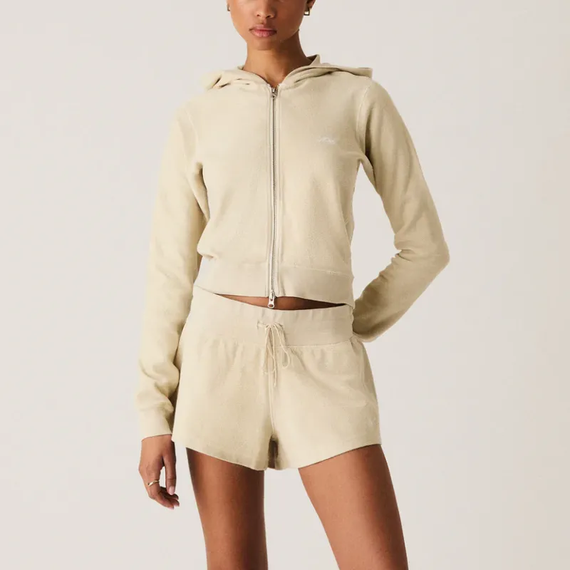 KITH Women's 2024 Summer Collection SS24 Adley Shrunken Hoodie Jacket Women's Beige Yellow-2