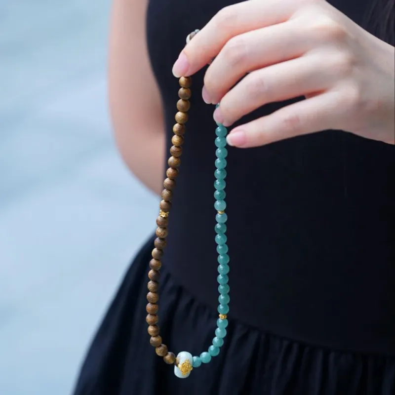 Many Blessings Natural, Unoptimized, Genuine Green Kyara Agarwood Double Wrap Beaded Bracelet/Agarwood Necklace Unisex-4