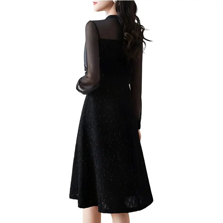 Mo Han Yi Mei Long Sleeved Dress Women's Black-6