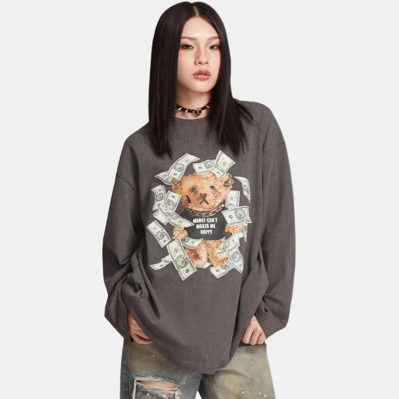 LALABOBO Drop Shoulder Sleeve T Shirt Women's Gray-3