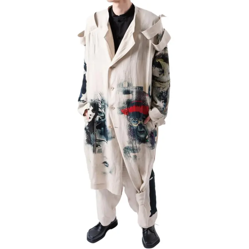 Yohji Yamamoto Patterned Double Jacket With Shoulder Epaulettes-3