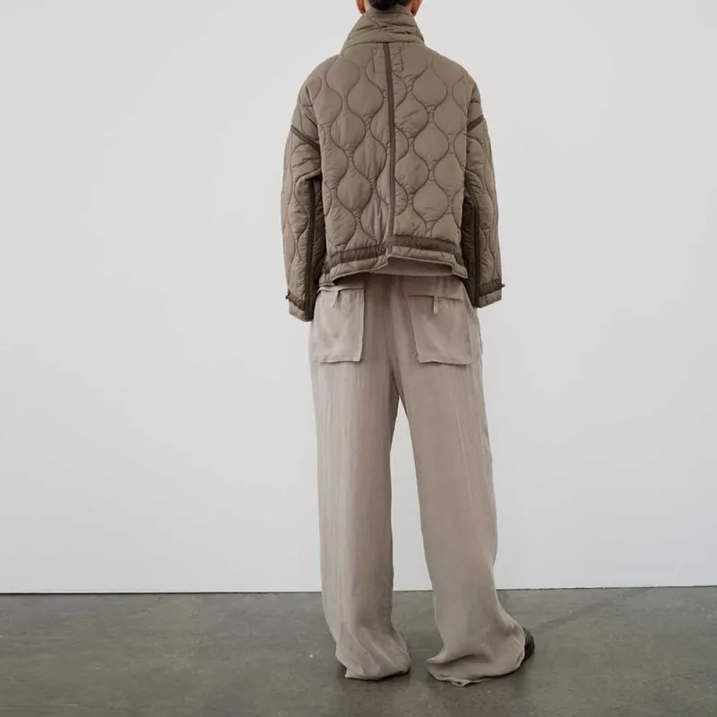 ZARA Puffer Jacket Women's Dark Taupe-3