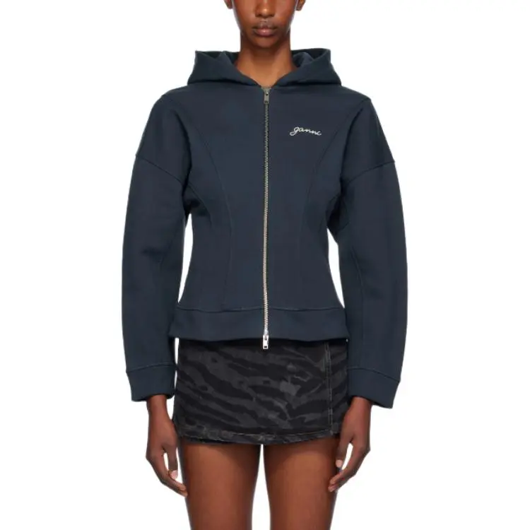 GANNI Logo Embroidered Zipped Hoodie-2