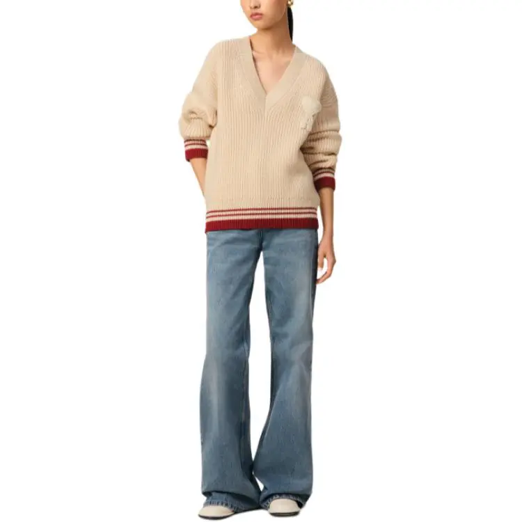 Ami Paris Ami De Coeur V Neck Knitted Jumper-2