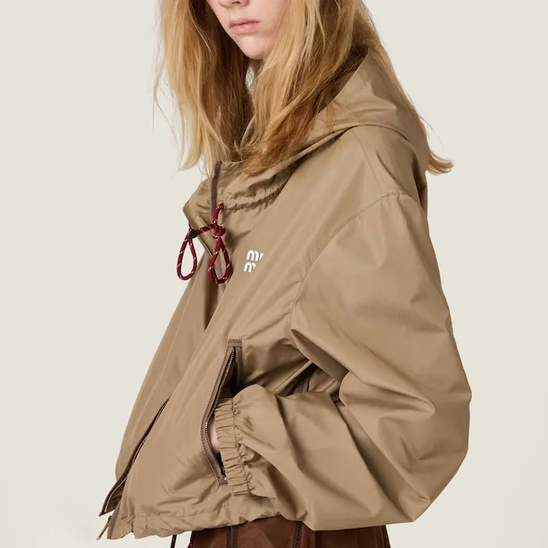 MIU MIU Logo Rubberised Zipped Hooded Jacket-3