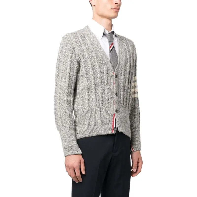 THOM BROWNE Rwb Striped Twist Cable-Knitted Cardigan-3