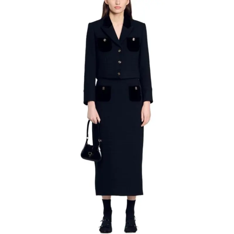 Sandro Velvet Tweed Cropped Jacket-3