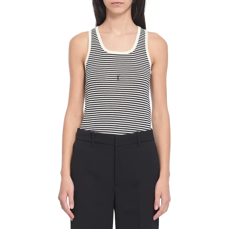 SAINT LAURENT Cassandre Striped Tank Top-2