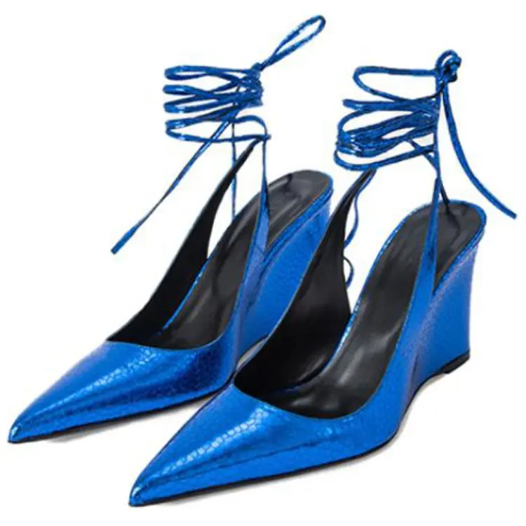 By Far Vaughn Wedge Heel High Heels 10cm Women's Blue-2