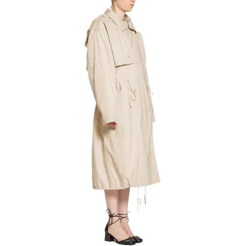 Lemaire Light Hooded Trench Coat 'Stone Beige'-3
