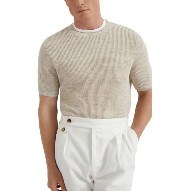 Brunello Cucinelli Half English Rib Knitted T Shirt-1