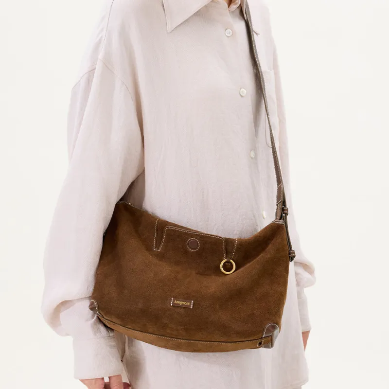Songmont Suede Dumpling Bag Shoulder Bag Tubas Women's Sandalwood Brown-13