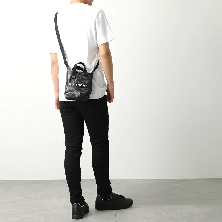 Givenchy Cow Leather Detail Tote Bag Shopping Bag Shoulder Bag Crossbody Bag Handbag Mini Men's Black-3