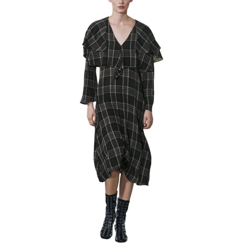 ZARA ZW Series Long-Sleeved Dresses Women's Brown/White-2